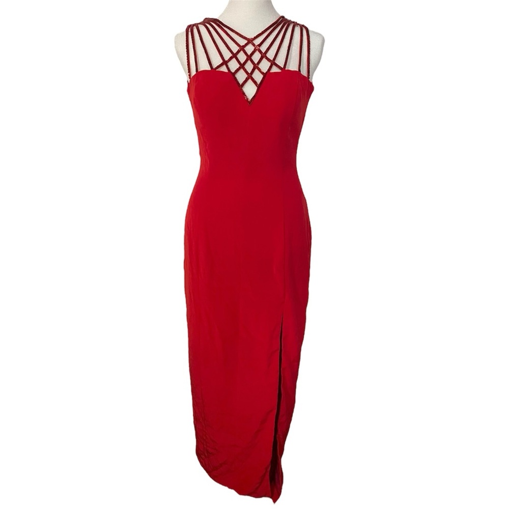 Niteline Red Strappy Crisscross Maxi Dress
